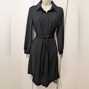 HALARA Classic Button Down Black Long Sleeve Dress
